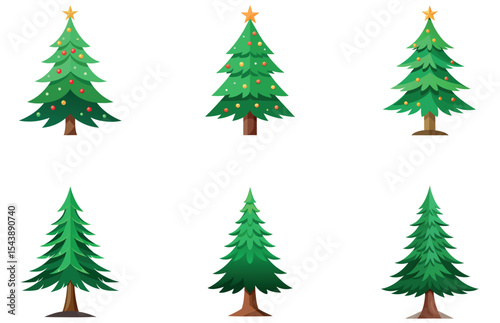 Pine Trees Vector Designs Set Flat Minimal Evergreen Tree Illustrations for Nature and Forest Themes