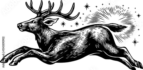 Enchanted ghost deer with hollow body and starlight trail in magical forest scene