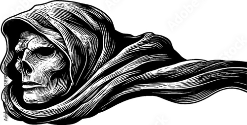 Haunted specter with flowing cloak and hollow eyes for halloween design