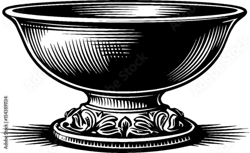 Ornate goblet of mead in black and white - vintage design for album cover or menu