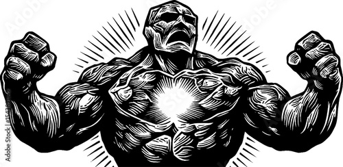 Powerful stone golem with glowing chest and stone joints for mythical designs