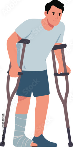 Injured Man Walking With Crutches Illustration