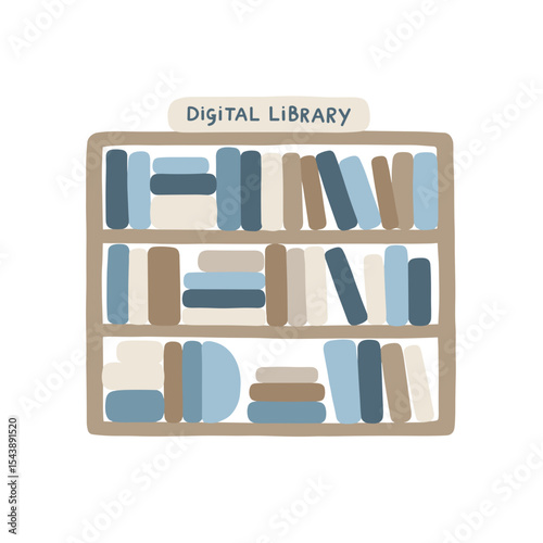 Digital library bookshelf icon in soft pastel style