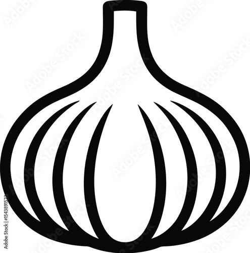 A simple black outline drawing of a garlic bulb on a light gray background
