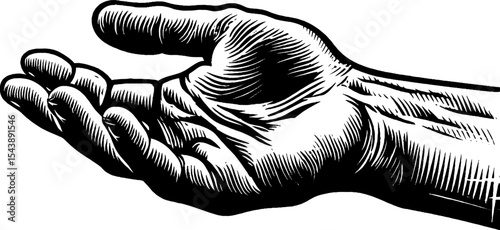 Reaching hand from darkness in black and white
