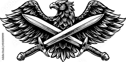 Heraldic crest with eagle and twin swords design for emblem or tattoo art