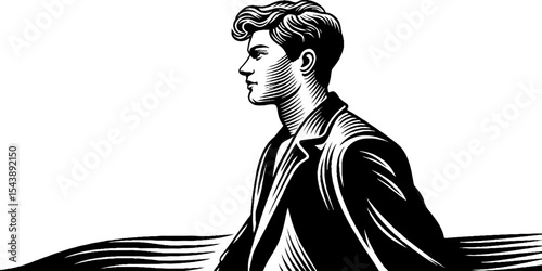 Silhouette of walking man in motion. Black and white artistic human design with inspiration.