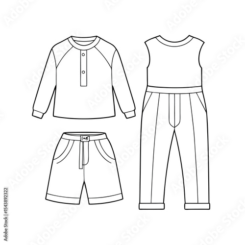 Matching Set Top and Bottom White Background Outline