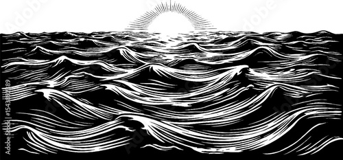 Serene lake waves in black and white design for tranquility themes