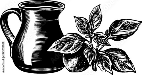 Black and white lemonade pitcher with mint leaves