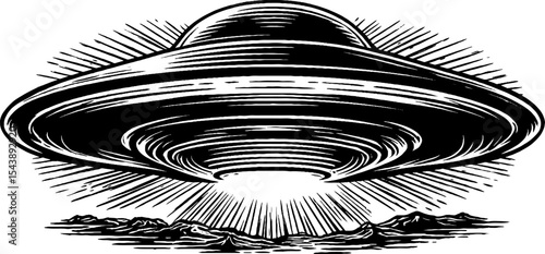 Mystical levitating spirit over circle and dust halo in monochrome design