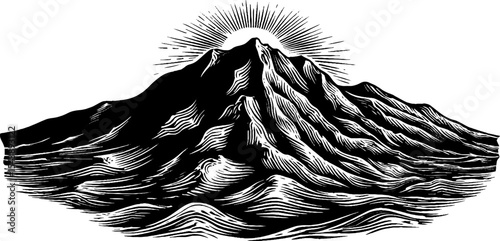 Lone mountain landscape in artistic black and white design