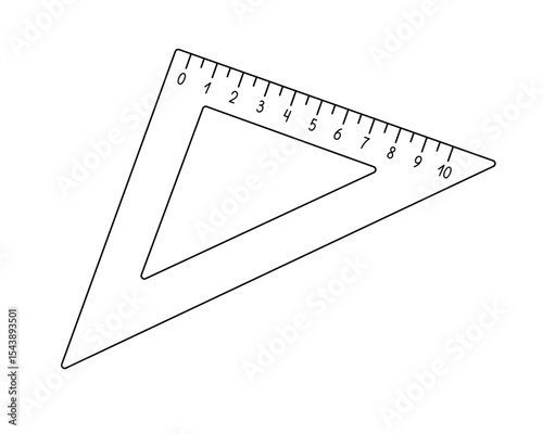 School triangular ruler, measuring instrument for maths lessons hand drawn outline vector illustration, back to school vocabulary object, centimetre scale doodle linear image