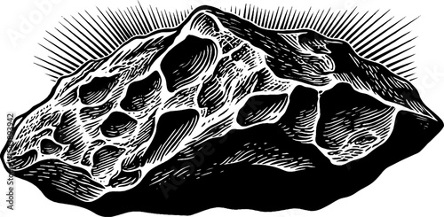 Detailed illustration of a pitted texture meteorite with irregular form suitable for educational material