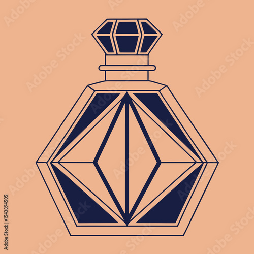 Stylish vector perfume bottle illustration with a diamond shape on a peach background