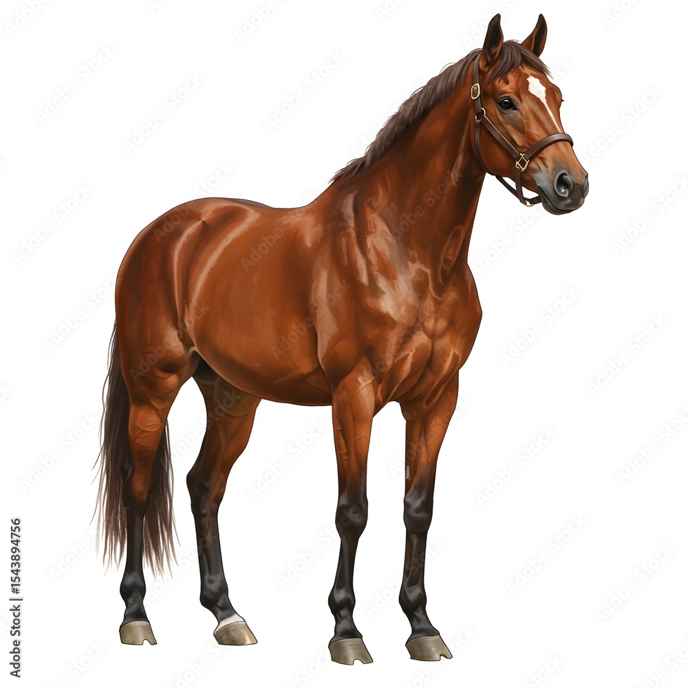 Obraz premium Realistic horse in white background, and a thoroughbred horse standing against a white background