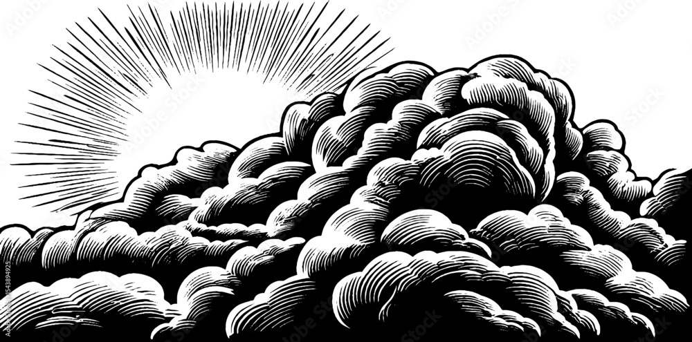 Fototapeta premium Abstract black and white nebula cloud with sunburst design for creative projects