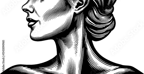 Elegant profile of a noble woman with graceful neck and sophisticated style in black and white
