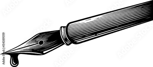 Monochrome pen nib with dripping ink for art and design projects