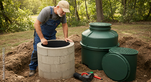 Man Installing Septic System Outdoors