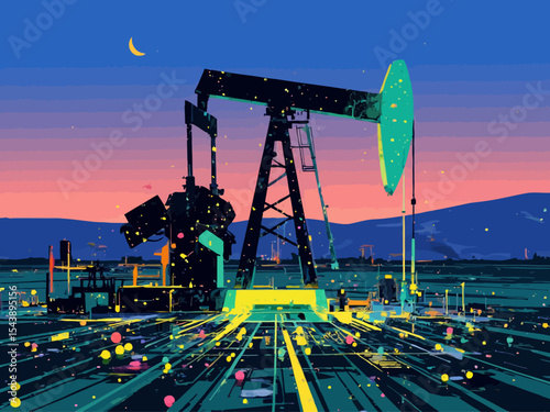  Digital oil pumpjack positioned on circuit board representing smart oil industry