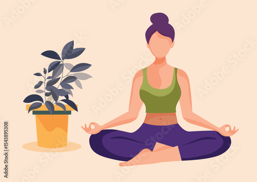 A young woman with a beautiful toned body is doing yoga.
