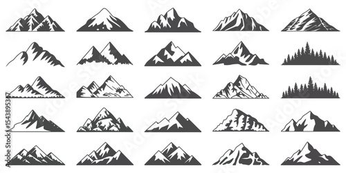 Mountain silhouette vector set with vintage hill peak outlines for forest logos nature landscape design hiking camping business and summer mountain travel line art

