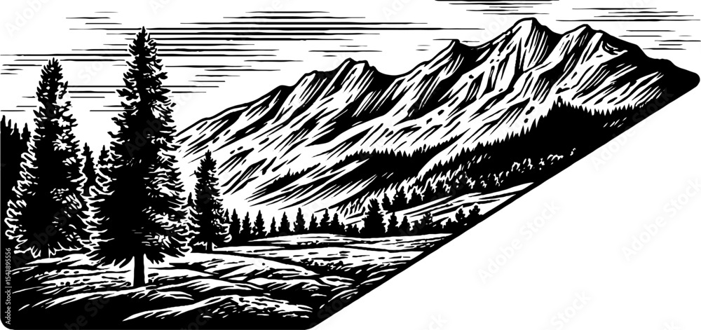 Fototapeta premium Tilted mountain landscape in black and white with dramatic parallelogram framing