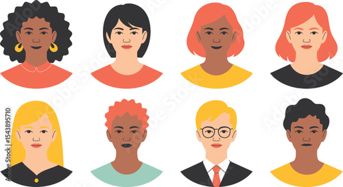 Illustration of diverse people with different hairstyles and skin tones