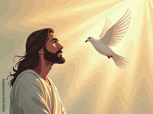  Jesus Christ and white dove as a symbol of the Holy Spirit 
