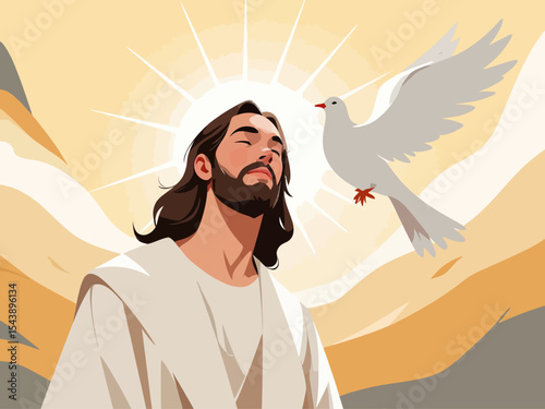  Jesus Christ and white dove as a symbol of the Holy Spirit 