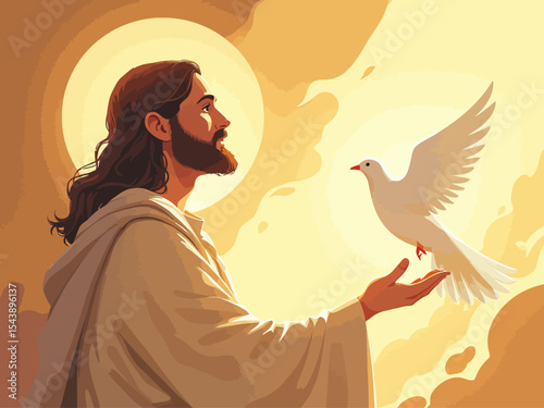  Jesus Christ and white dove as a symbol of the Holy Spirit 
