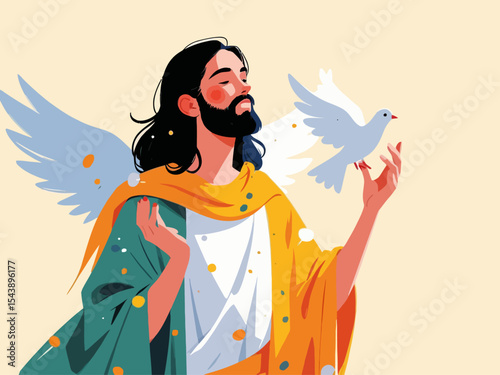  Jesus Christ and white dove as a symbol of the Holy Spirit 
