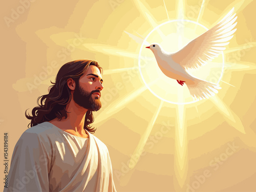  Jesus Christ and white dove as a symbol of the Holy Spirit 
