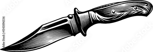 Pocket knife with open blade in black and white design for outdoor and survival themes