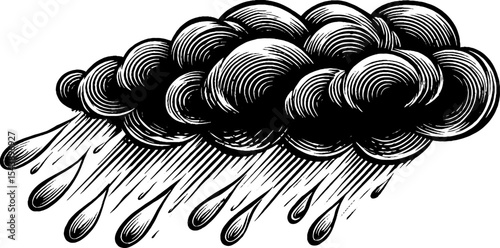 Monochrome raincloud with falling raindrops design for weather-themed projects