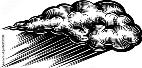 Abstract black and white storm cloud with angled rain lines for artistic design