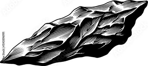 Raw black obsidian with sharp edges for geology education and design