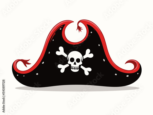 Pirate hat with skull and crossbones symbol and red trim for costume and adventure themes