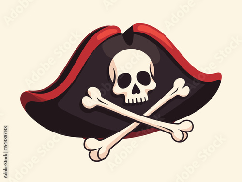 Pirate hat with skull and crossbones symbol and red trim for costume and adventure themes