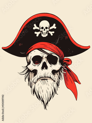 Pirate hat with skull and crossbones symbol and red trim for costume and adventure themes
