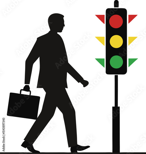 Businessman Crossing at Traffic Light in Simple Icon Design