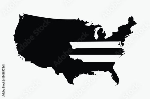 USA map silhouette, American flag fill, patriotic vector illustration