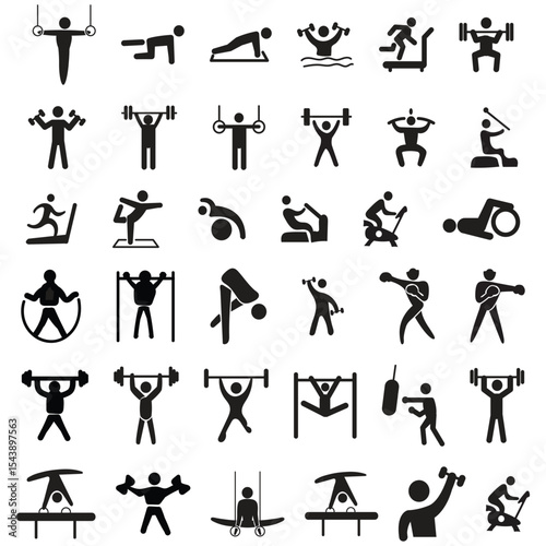 Fitness exercise icons gym workout symbols