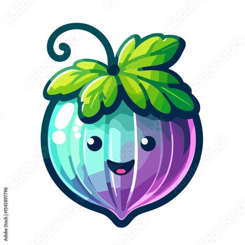 Playful gooseberry character art for digital stickers and fruity merchandise design on transparent background