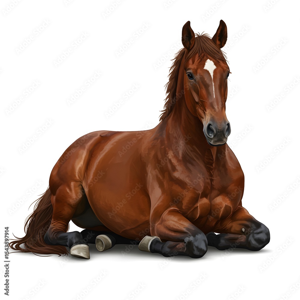 Obraz premium Realistic horse in white background, and a thoroughbred horse standing against a white background