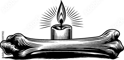 Sacred bone with ink markings and candle burn design for spiritual and ritual themes