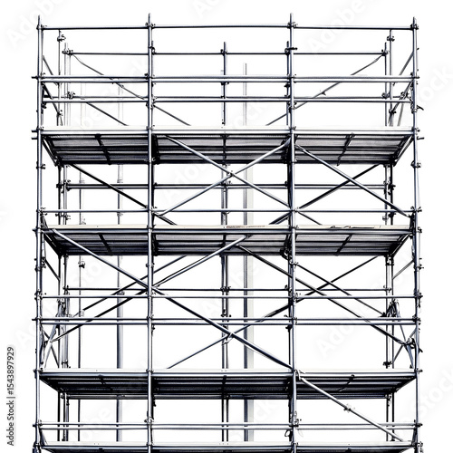 A sturdy metal scaffolding structure. Isolated on transparent white background, png	
