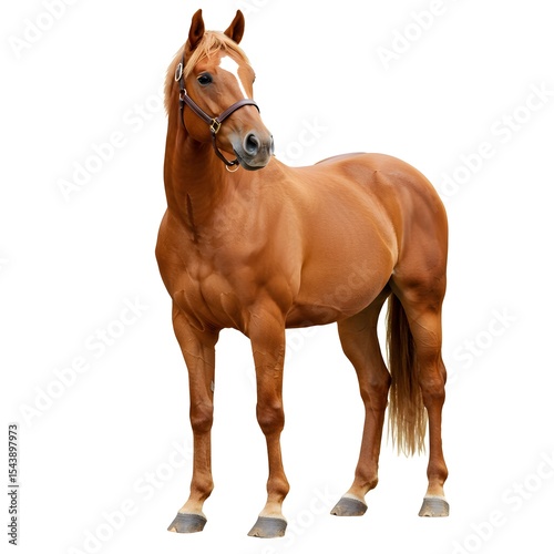 Realistic horse in white background, and a thoroughbred horse standing against a white background