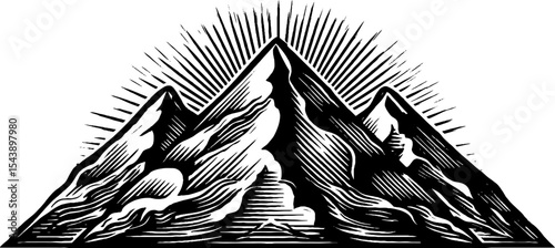 Sacred geometric triangle in black and white woodcut design for spiritual themed art